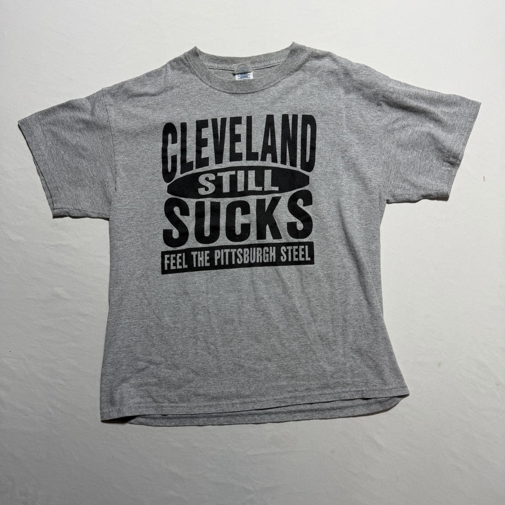 Delta Vintage 90s Pittsburgh Steelers Cleveland Still Sucks Tee Shirt L Gray